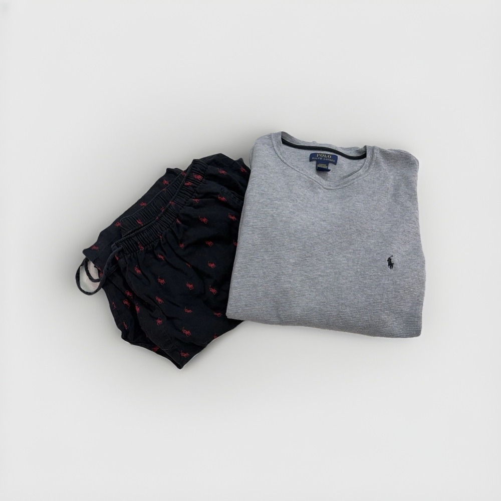 Polo Ralph Lauren Men's 2 Piece Sleepwear Set XL Black Pants w/ Gray Waffle Top